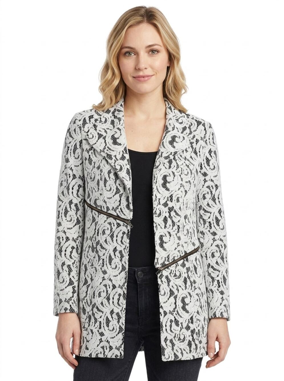 Boho Chic Made in USA White Floral Lined Lightweight Jacket Women Size S